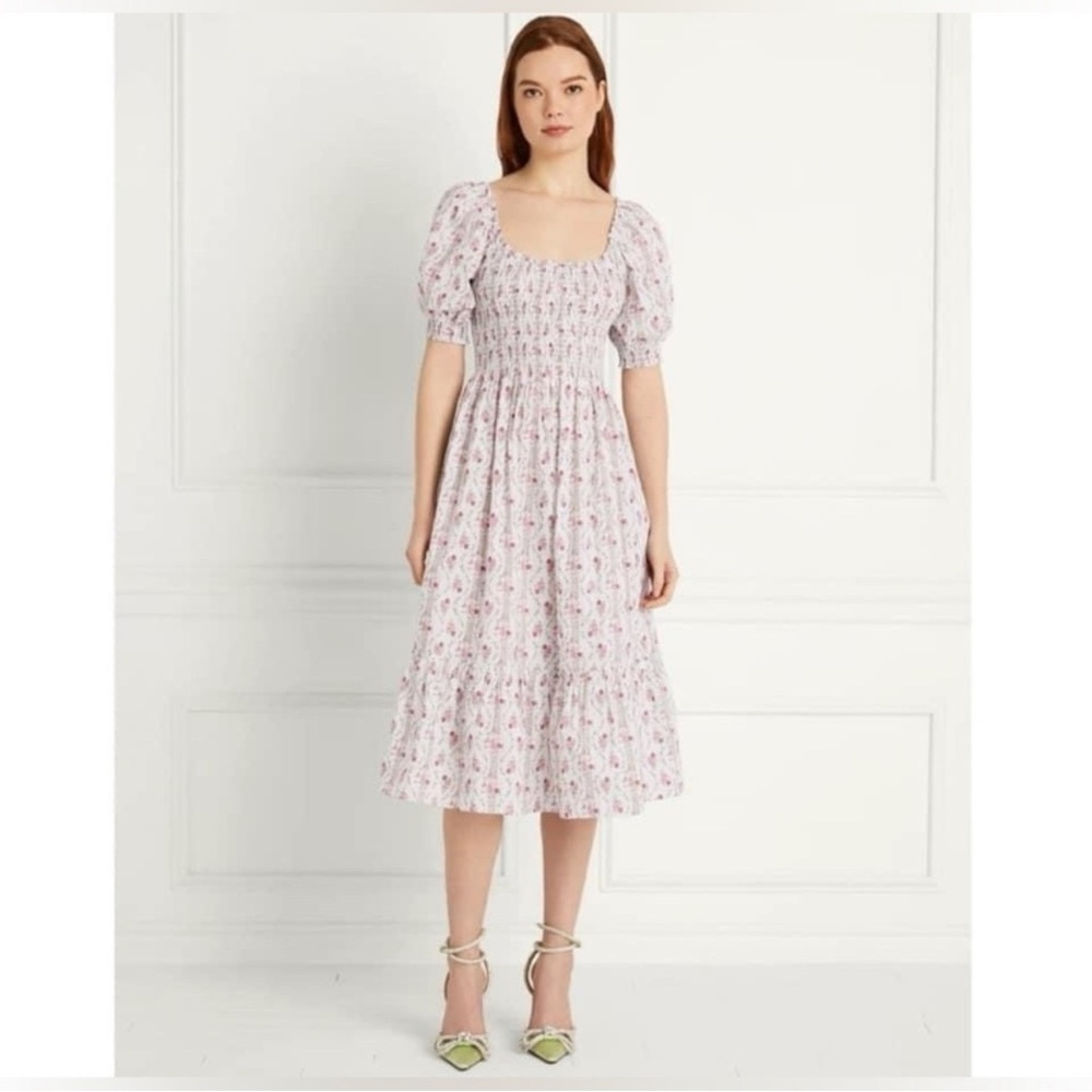 Hill House XL The Louisa Pink Floral Puff Sleeve Midi Dress